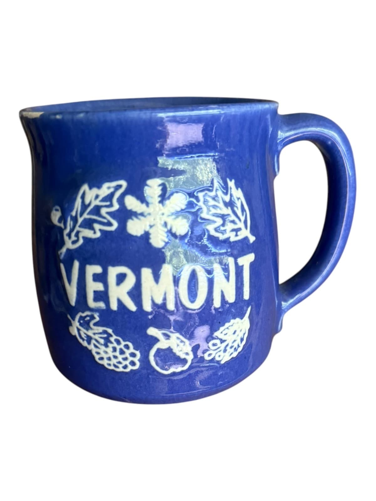 Vintage Vermont Coffee Mug Blue Ceramic Handcrafted Embossed - Image 1