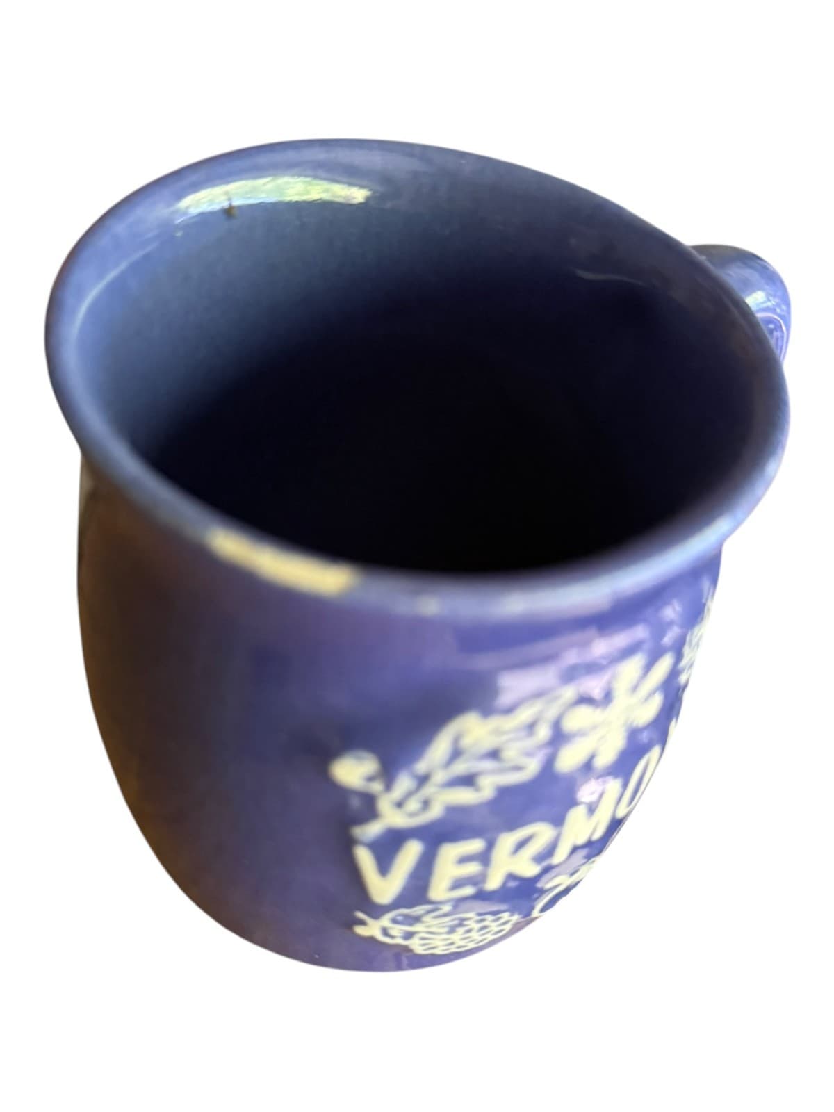 Vintage Vermont Coffee Mug Blue Ceramic Handcrafted Embossed - Thumbnail 3