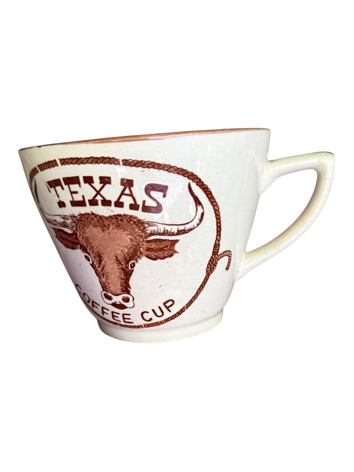 Vintage Texas Longhorn Bull Souvenir Coffee Mug White Brown Trim Ceramic - Thumbnail 2