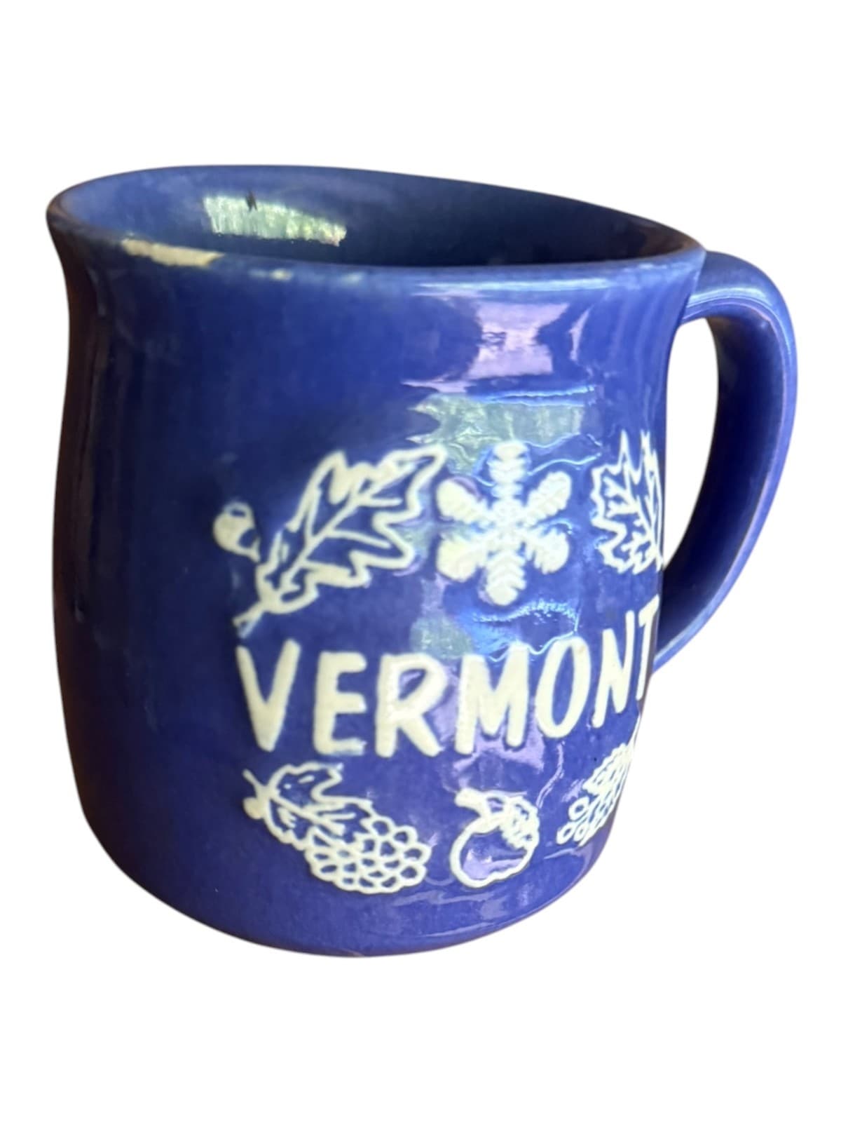 Vintage Vermont Coffee Mug Blue Ceramic Handcrafted Embossed - Thumbnail 2