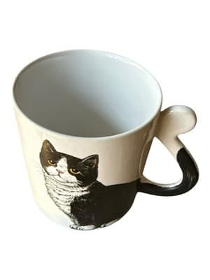 1980’s Black Cat Ceramic Coffee Mug With Coaster Lid Japan Cute Kitty Handle - Thumbnail 4