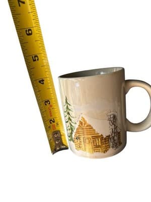 Vintage Rustic Log Cabin Stoneware Coffee Mug Winter Lodge Cabin Scene - Thumbnail 3