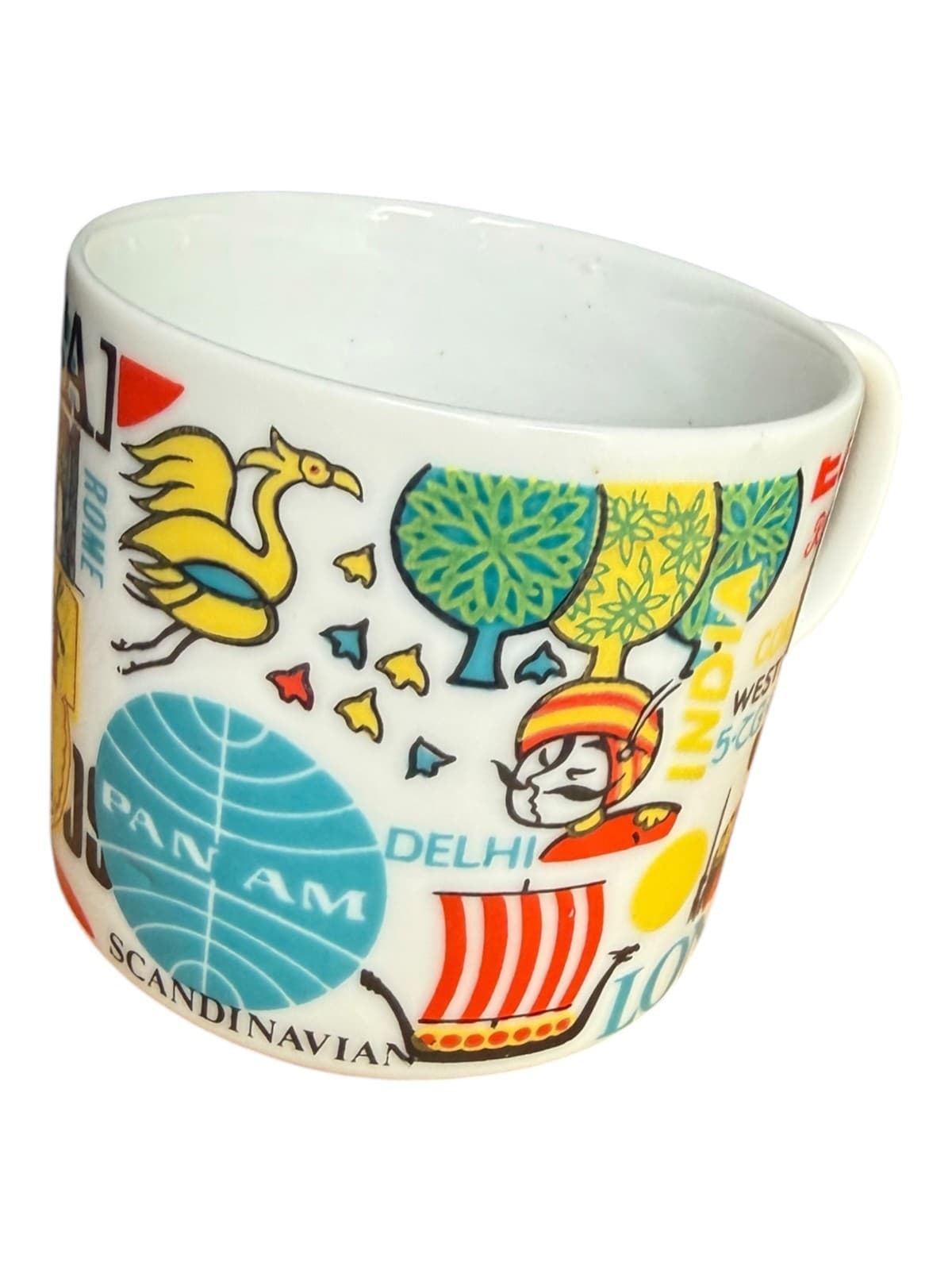 Vintage Pan Am Airlines World Travel Coffee Mug Cup London Delhi Bangkok Rome - Thumbnail 2