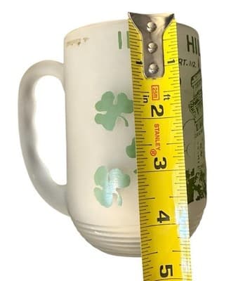Vintage Irish Hills Towers Michigan Frosted Glass Mug Shamrocks Souvenir - Thumbnail 4