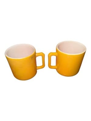 Vintage Yellow Fire-King Milk Glass Coffee Mugs Pair D-Handle Anchor Hocking - Thumbnail 2