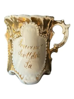 Antique Victorian Souvenir Shaving Mug “From Scotland, Pa” Gold Gilt - Image 1