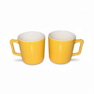 Vintage Yellow Fire-King Milk Glass Coffee Mugs Pair D-Handle Anchor Hocking - Image 1
