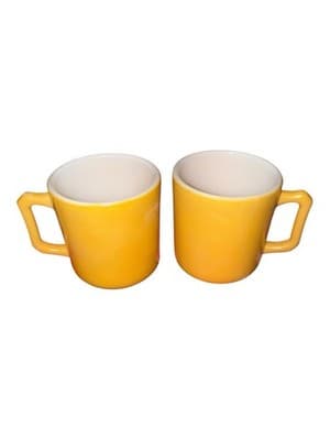 Vintage Yellow Fire-King Milk Glass Coffee Mugs Pair D-Handle Anchor Hocking - Thumbnail 3
