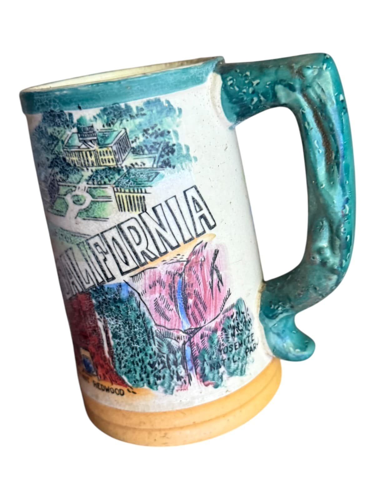 VTG California State Capitol Giant Redwood Tree Mt Shasta Ceramic Beer Stein Mug - Thumbnail 2