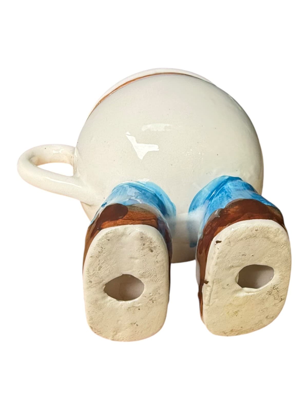 Vintage Walking Feet Ceramic Coffee Mug Cup White with Handle Brown Foot & Trim - Thumbnail 4