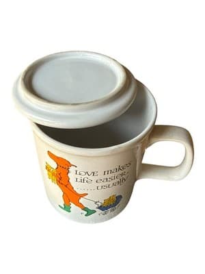 Vintage Love Makes Life Easier Usually Mug w Lid Funny Dog Stroller Cartoon - Thumbnail 7