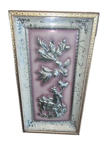 Vintage 1950s Metalcraft 3D Four Seasons Acorns & Cupid Angels Framed Art Set - Image 1