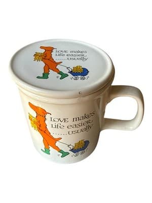 Vintage Love Makes Life Easier Usually Mug w Lid Funny Dog Stroller Cartoon - Thumbnail 4