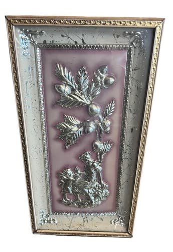 Vintage 1950s Metalcraft 3D Four Seasons Acorns & Cupid Angels Framed Art Set - Thumbnail 2