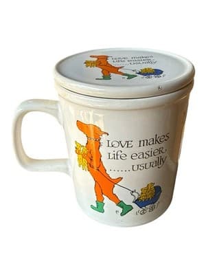 Vintage Love Makes Life Easier Usually Mug w Lid Funny Dog Stroller Cartoon - Thumbnail 10