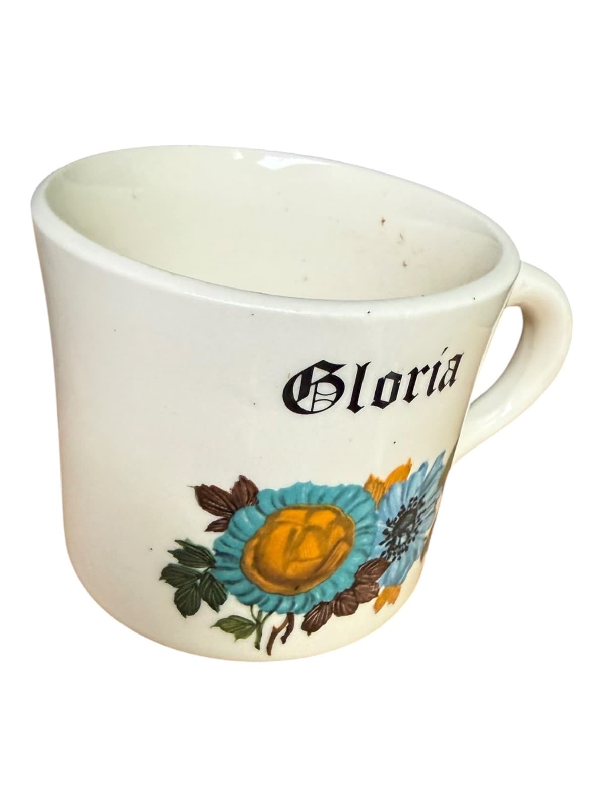 Vintage Gloria Floral Design Ceramic Coffee Mug White - Thumbnail 3