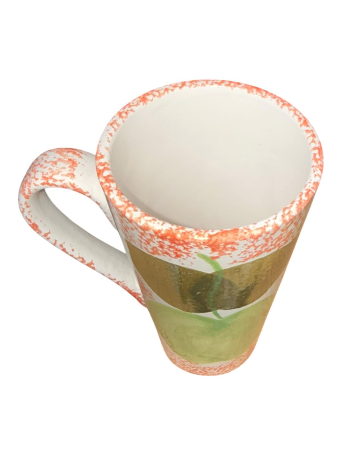 Vintage Gabbay Green Apple Hand Painted Ceramic Coffee Mug Cup White Orange - Thumbnail 5