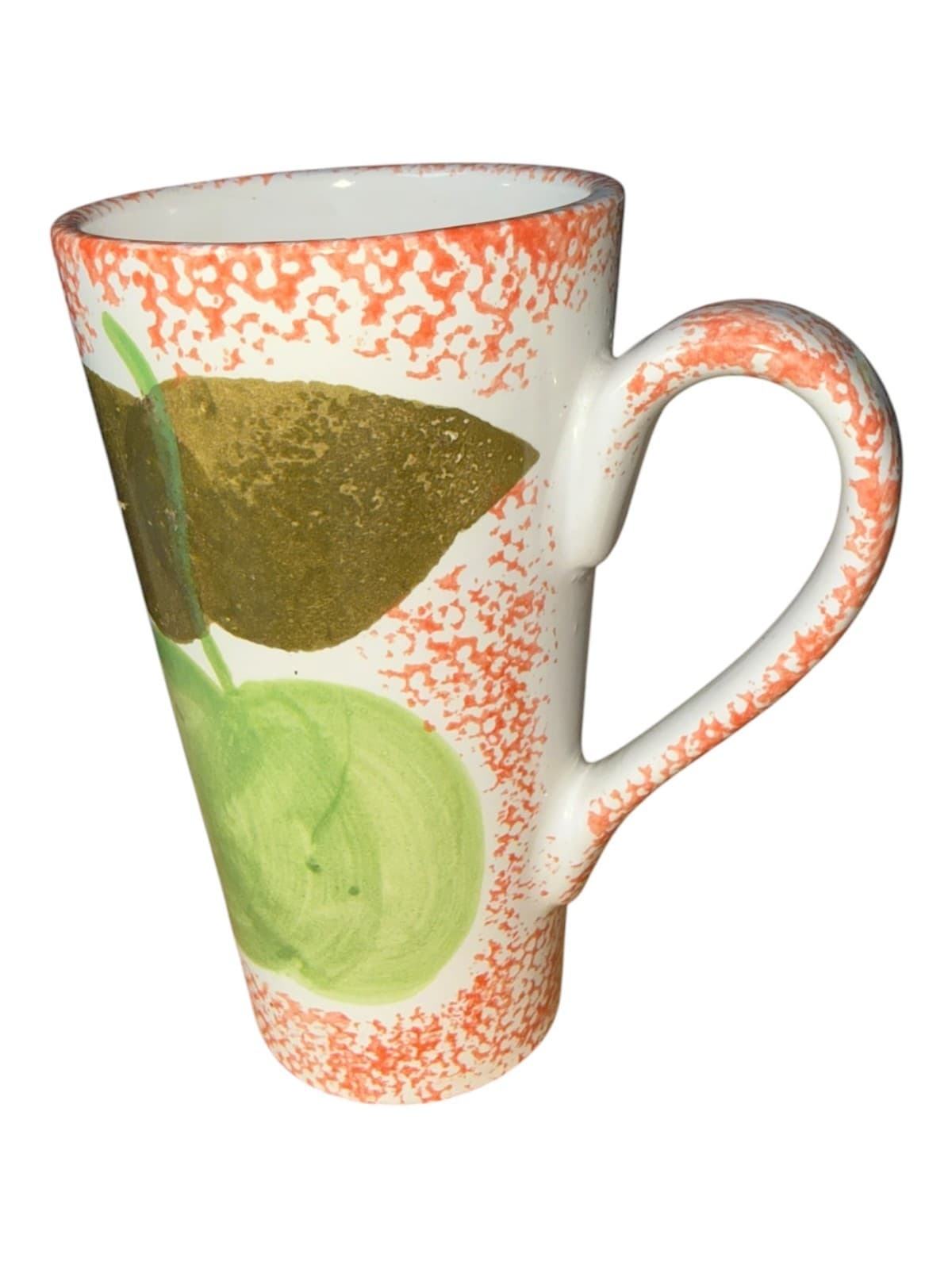 Vintage Gabbay Green Apple Hand Painted Ceramic Coffee Mug Cup White Orange - Thumbnail 2