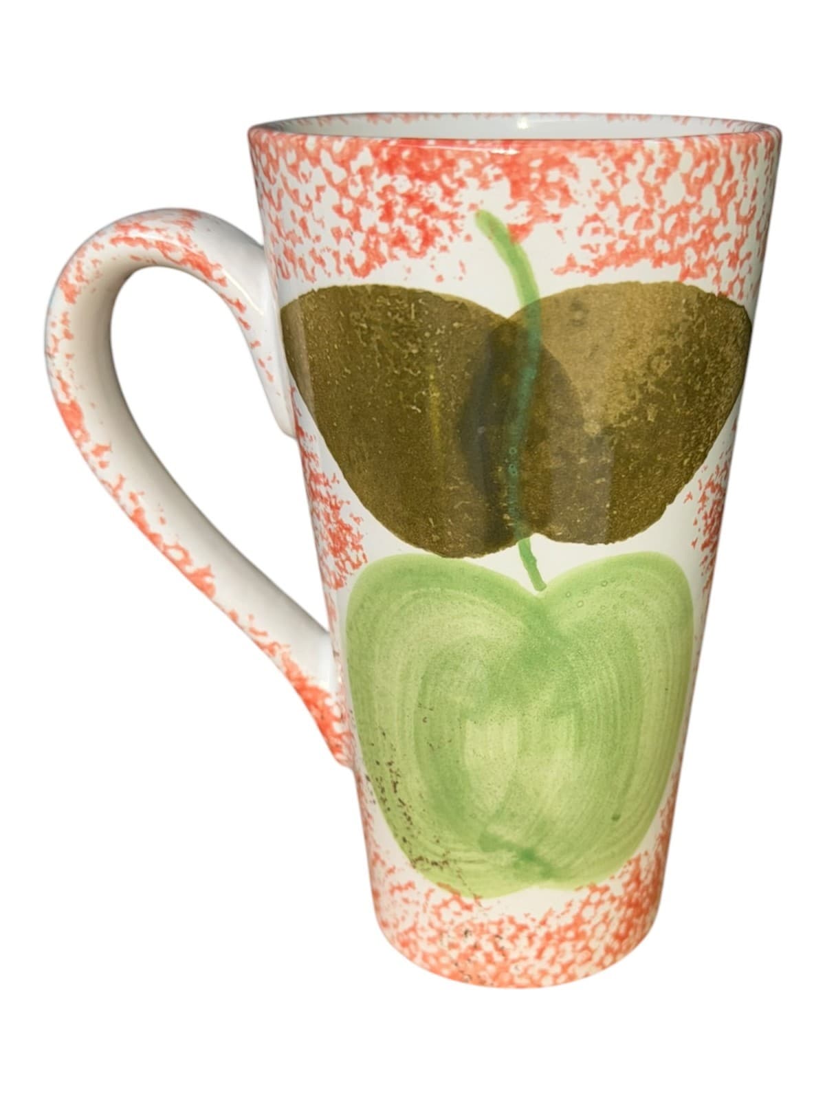 Vintage Gabbay Green Apple Hand Painted Ceramic Coffee Mug Cup White Orange - Thumbnail 4