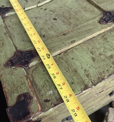 Vintage 1920s-1950s Green Painted Wooden Trunk Chest Metal Hardware - Thumbnail 9