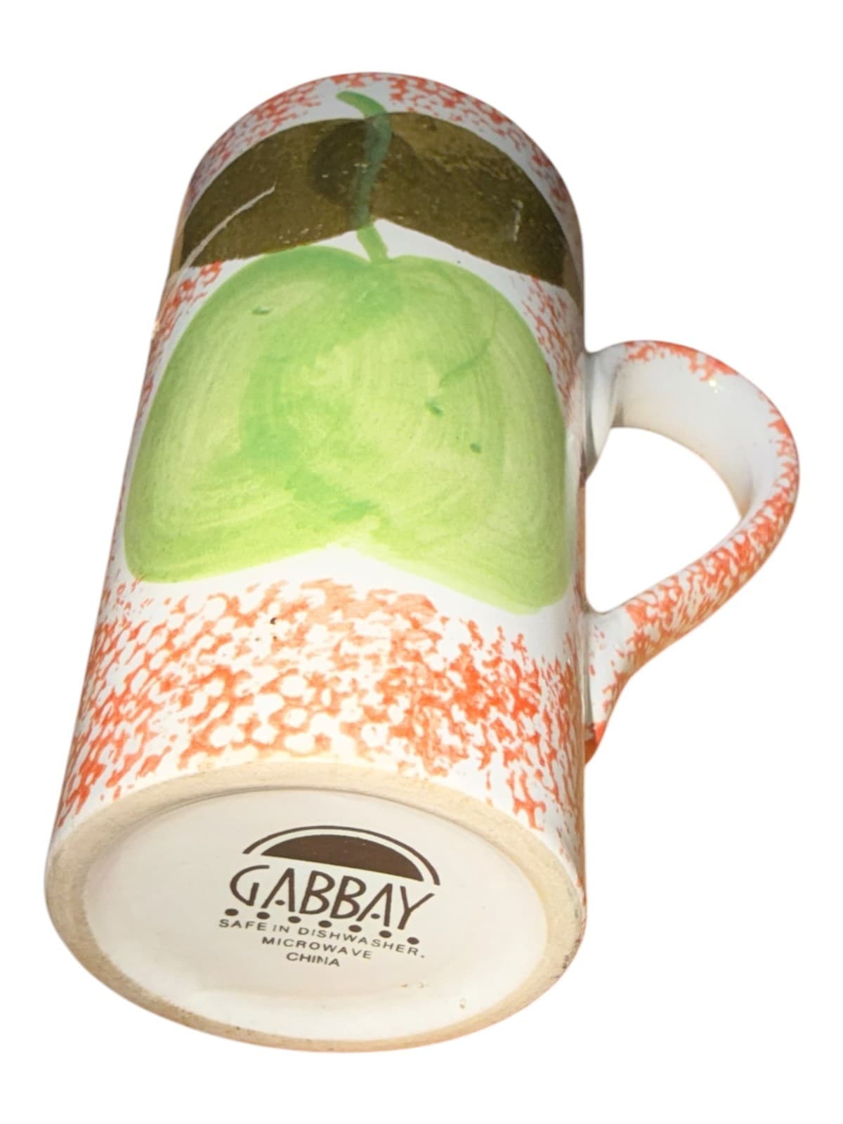 Vintage Gabbay Green Apple Hand Painted Ceramic Coffee Mug Cup White Orange - Thumbnail 6