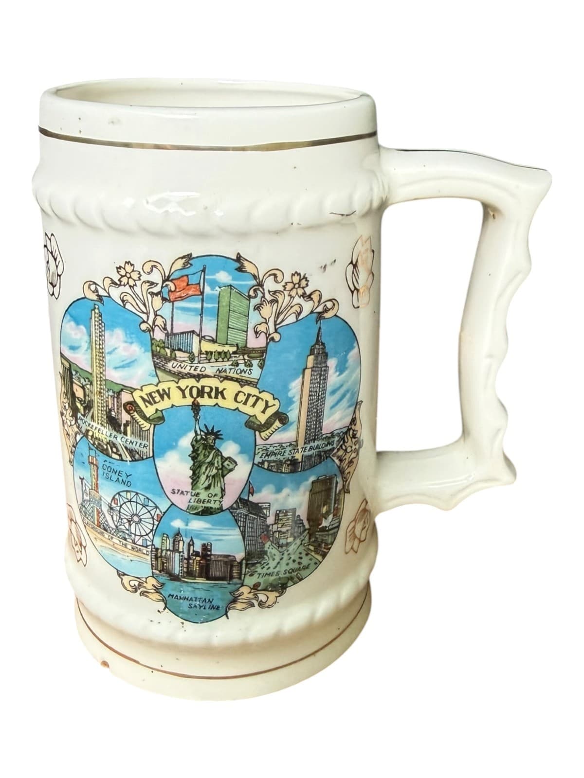 Vintage New York City Statue of Liberty Souvenir Beer Stein Mug Ceramic - Image 1