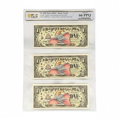 2005 Disney Dollar Dumbo Set PCGS 66 PPQ 3 Consecutive Serials Castle 50th - Image 1