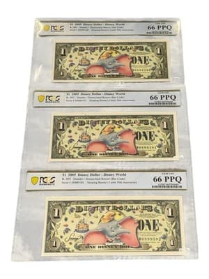 2005 Disney Dollar Dumbo Set PCGS 66 PPQ 3 Consecutive Serials Castle 50th - Thumbnail 12