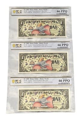 2005 Disney Dollar Dumbo Set PCGS 66 PPQ 3 Consecutive Serials Castle 50th - Thumbnail 11