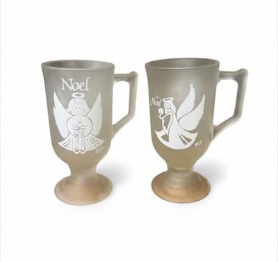 1980 And 1981 Vintage Angel Frosted Glass Irish Footed Noel Coffee Mugs Cup - Image 1