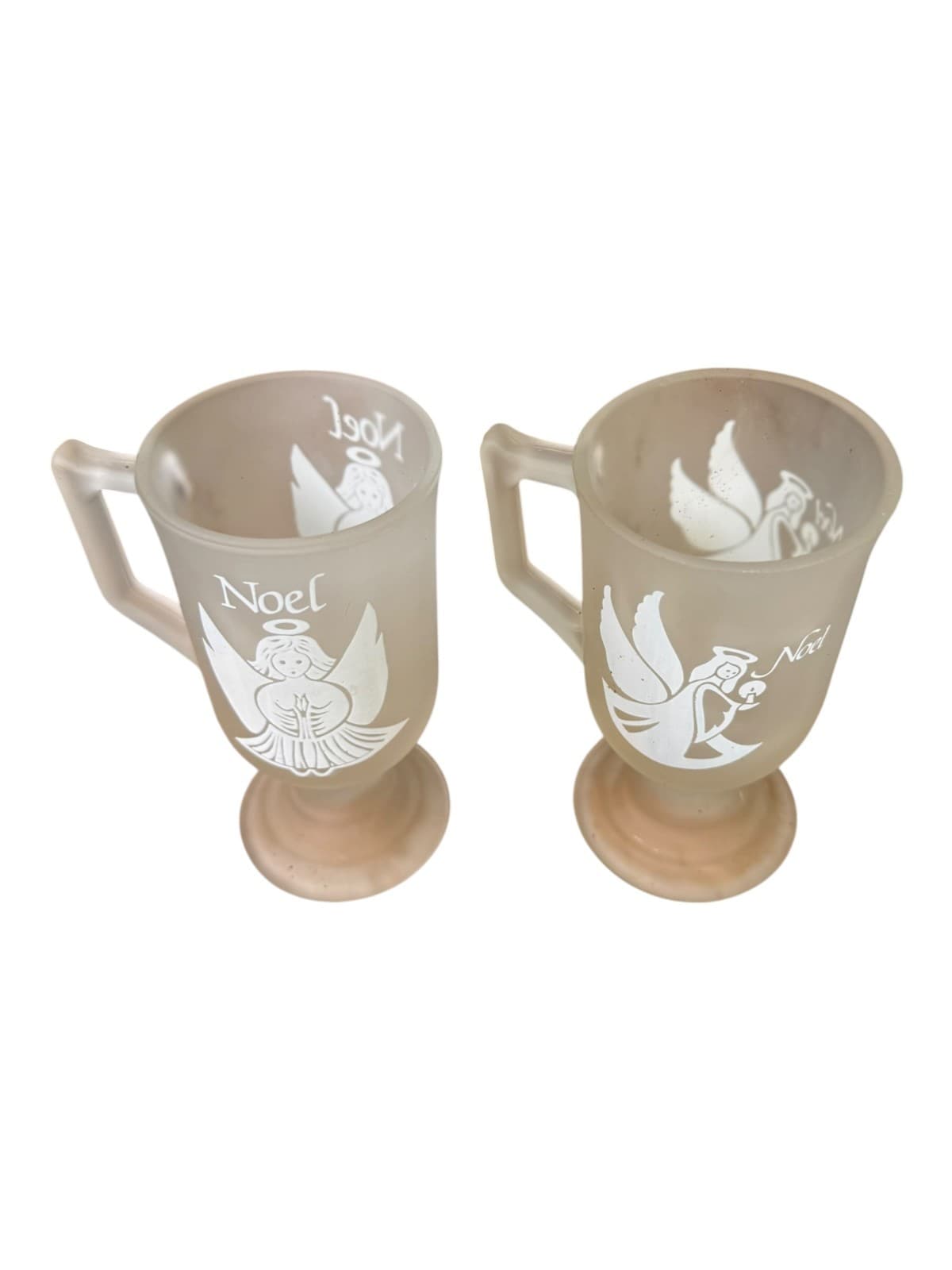 1980 And 1981 Vintage Angel Frosted Glass Irish Footed Noel Coffee Mugs Cup - Thumbnail 8