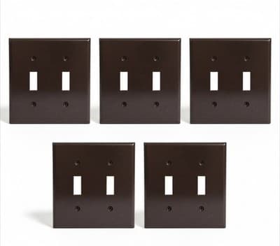 Lot Of 5 Vintage Leviton 85009 Brown Bakelite 2-Gang Toggle Switch Plate NOS - Image 1