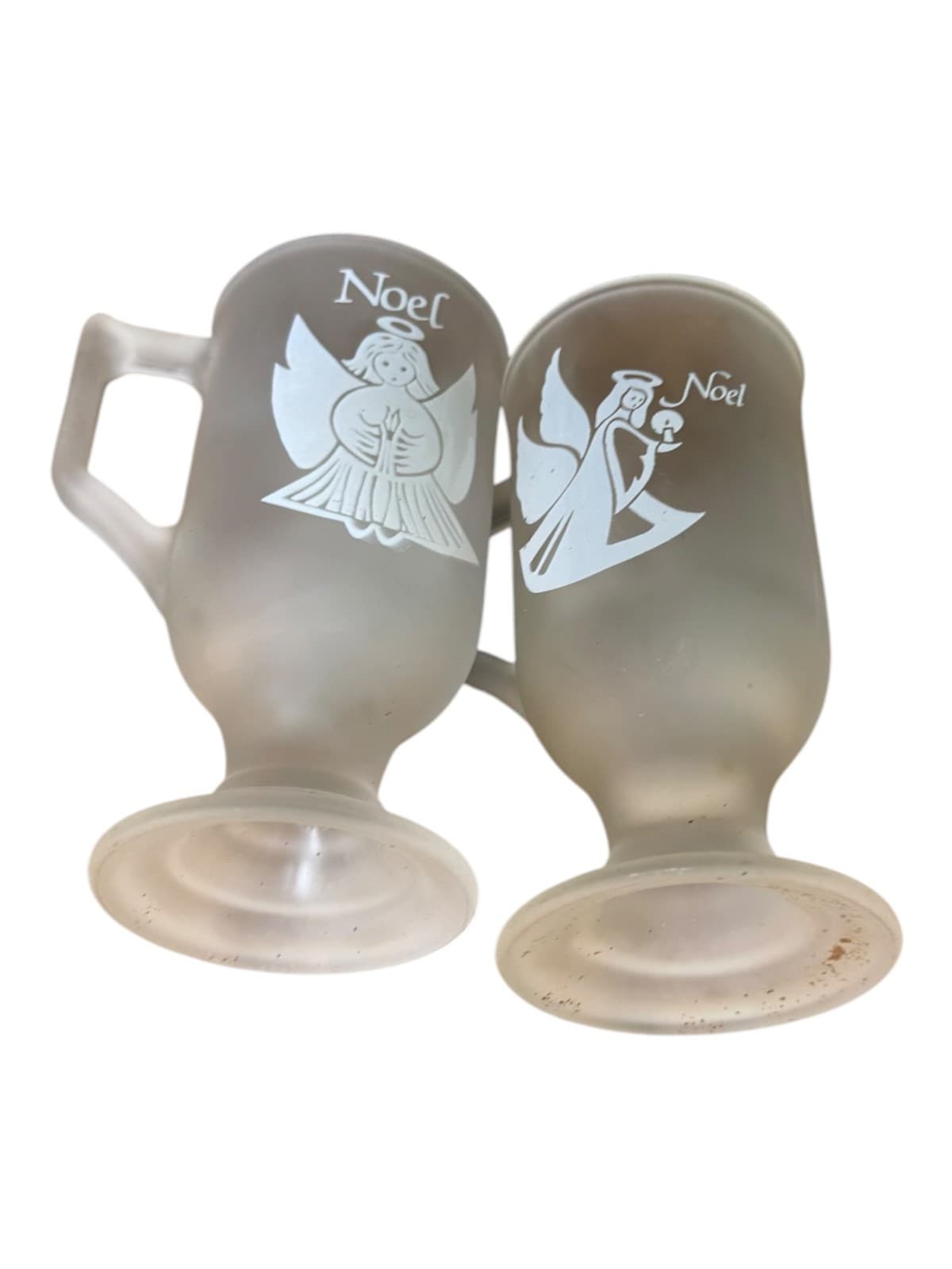 1980 And 1981 Vintage Angel Frosted Glass Irish Footed Noel Coffee Mugs Cup - Thumbnail 9