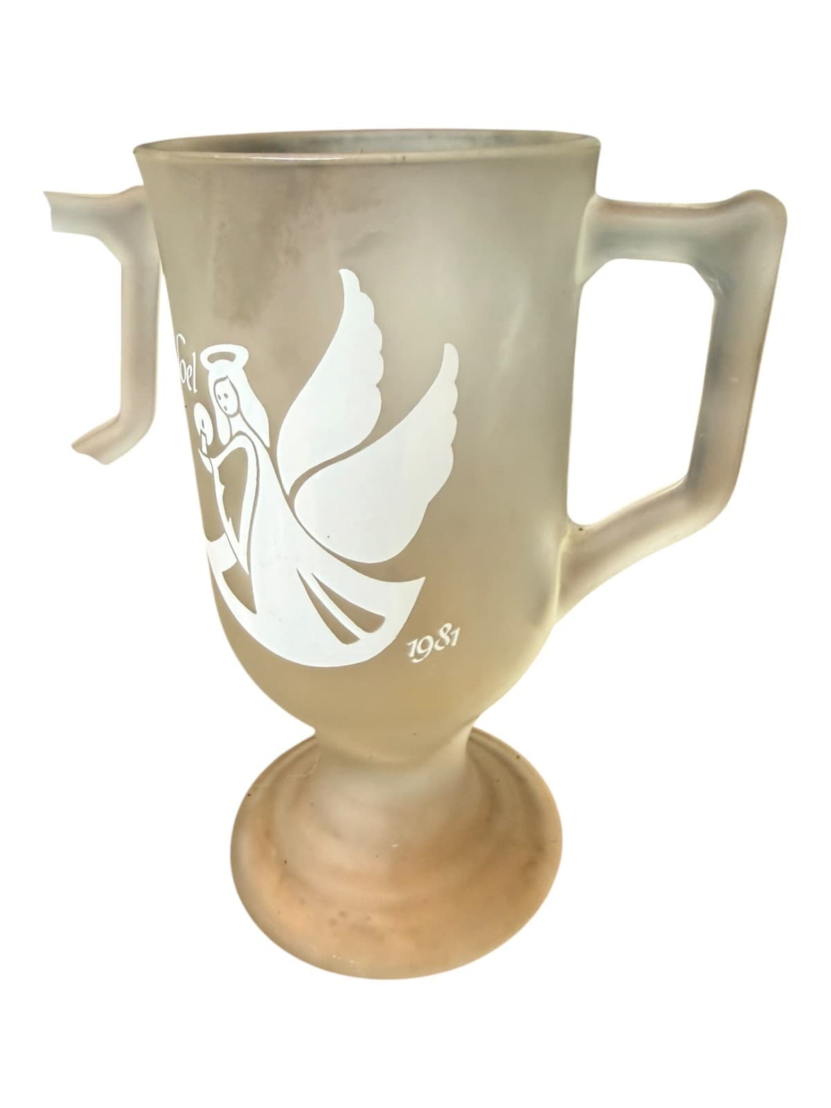 1980 And 1981 Vintage Angel Frosted Glass Irish Footed Noel Coffee Mugs Cup - Thumbnail 4