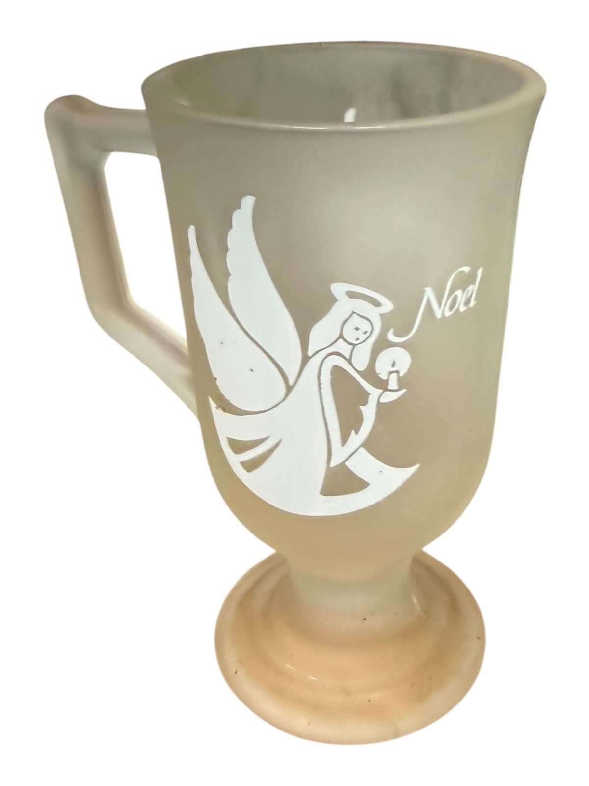1980 And 1981 Vintage Angel Frosted Glass Irish Footed Noel Coffee Mugs Cup - Thumbnail 7