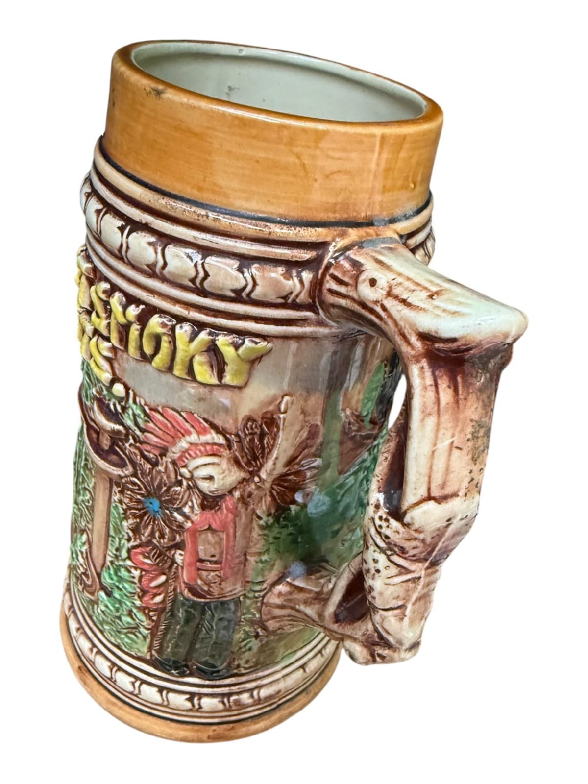 Vintage Raised Relief Beer Stein Mug Black Bear Indian Great Smokey Mountains - Thumbnail 8