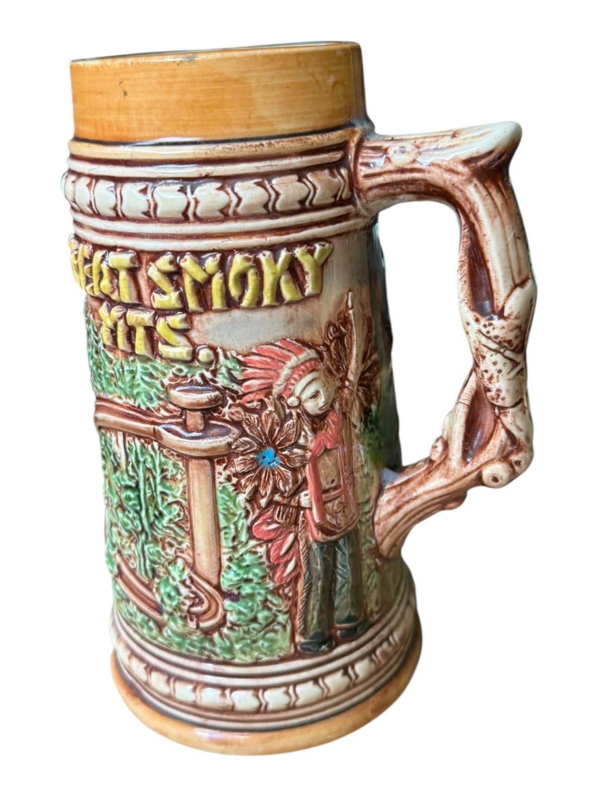 Vintage Raised Relief Beer Stein Mug Black Bear Indian Great Smokey Mountains - Thumbnail 2