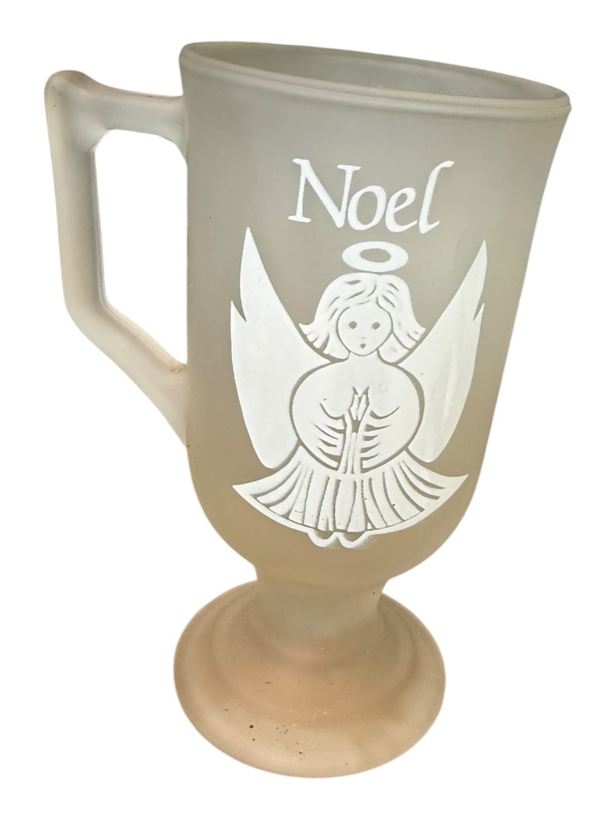 1980 And 1981 Vintage Angel Frosted Glass Irish Footed Noel Coffee Mugs Cup - Thumbnail 6