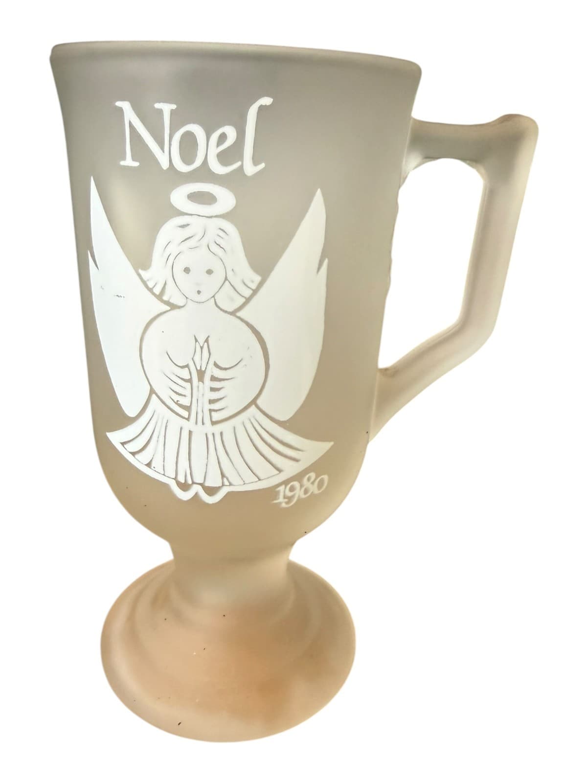 1980 And 1981 Vintage Angel Frosted Glass Irish Footed Noel Coffee Mugs Cup - Thumbnail 3