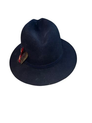 Vintage Navy Blue Fedora Hat with Feather Accent - Classic Felt Men’s Hat - Thumbnail 3