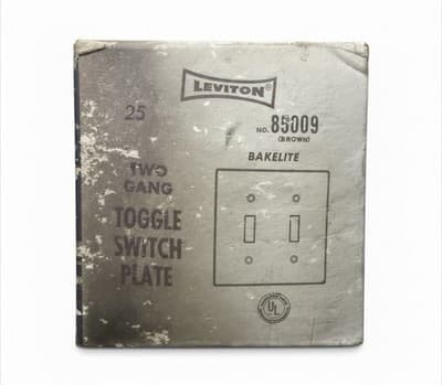 Lot Of 5 Vintage Leviton 85009 Brown Bakelite 2-Gang Toggle Switch Plate NOS - Thumbnail 2