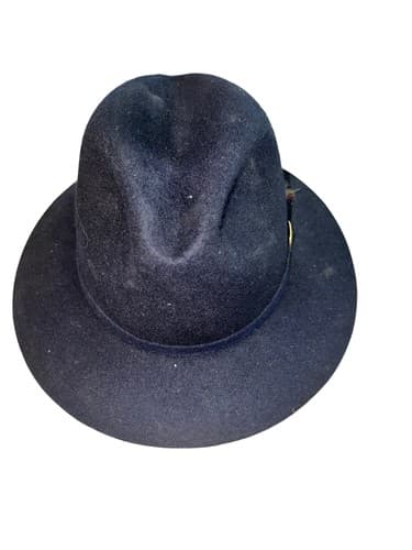 Vintage Navy Blue Fedora Hat with Feather Accent - Classic Felt Men’s Hat - Thumbnail 2