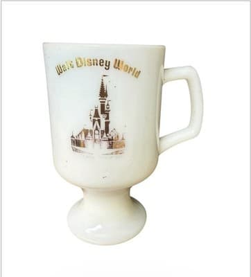 Vintage Walt Disney World White Milk Glass Footed Coffee Mug - Thumbnail 2