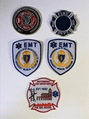 Vintage Mass. Fire & EMT Patch Lot – Commonwealth EMT + Fire Dept Collectible - Image 1