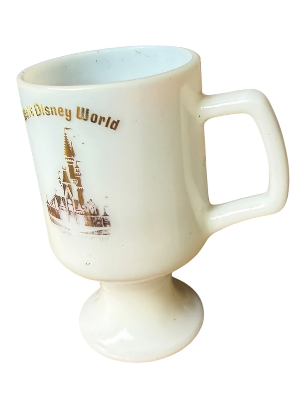 Vintage Walt Disney World White Milk Glass Footed Coffee Mug - Thumbnail 3