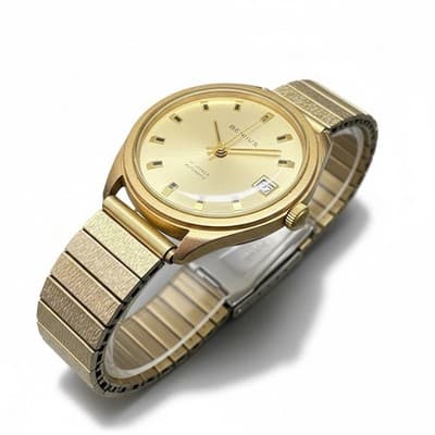 Benrus Men's Swiss Gold 25 Jewel Automatic Calendar Watch with Bracelet Running - Thumbnail 2
