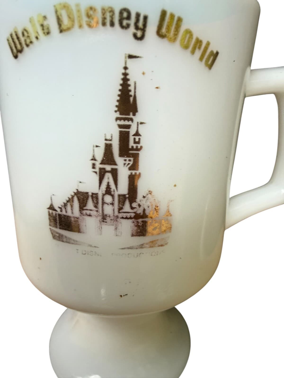 Vintage Walt Disney World White Milk Glass Footed Coffee Mug - Thumbnail 4