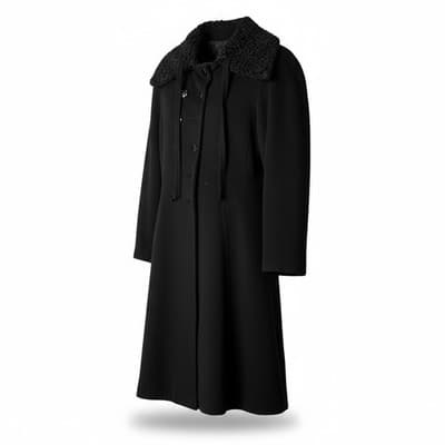 Womens Vintage 50s Persian Lamb Collar Wool Coat Black Medium - Image 1