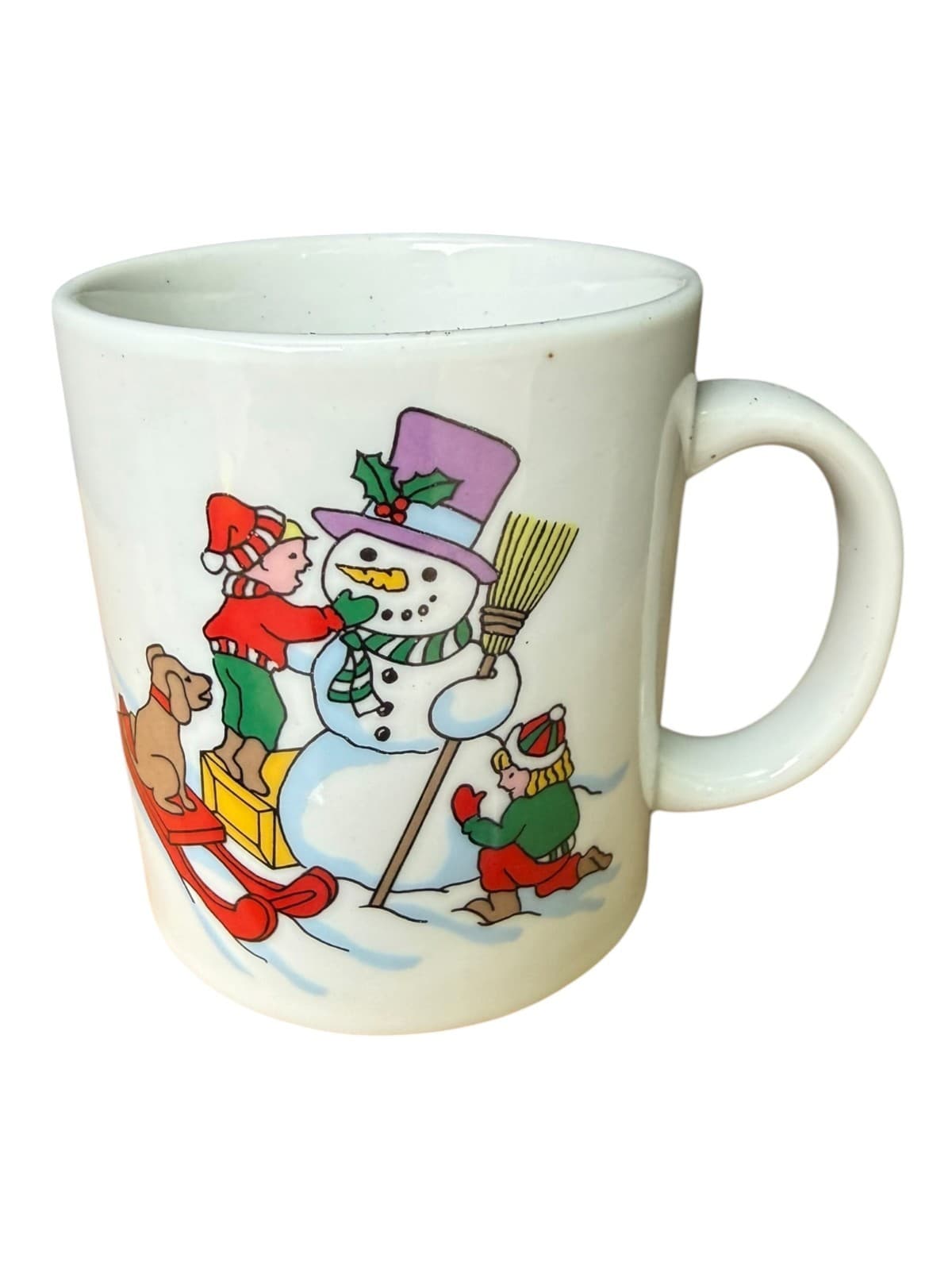 Vintage Snowman Christmas Printed Coffee Mug White Ceramic - Thumbnail 2