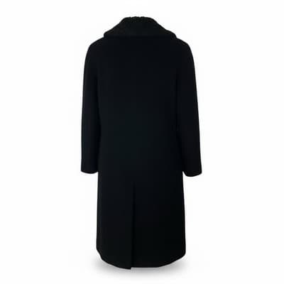 Womens Vintage 50s Persian Lamb Collar Wool Coat Black Medium - Thumbnail 6